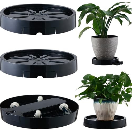 KvyusFlourish 3 Pack 12.6inch Resin Plant Caddy with Hidden Wheels,Black