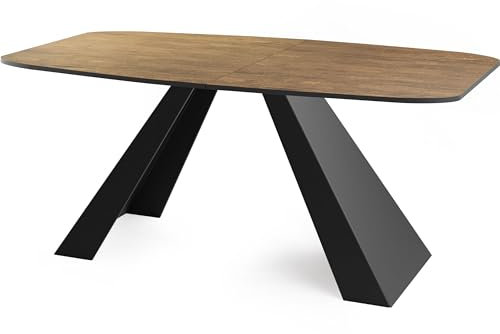 WFL GROUP Esstisch Monte im Modern Stil, Rechteckiger Tisch - Ausziehbar von 160 cm bis 200 cm, Pulverbeschichtete Schwarze Metallbeine - 160 x 80 cm - Lefkas Eiche