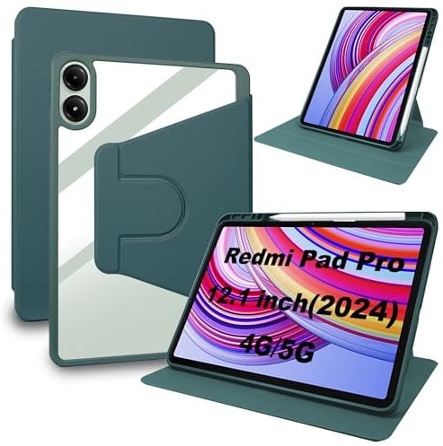 Lemxiee Cover per Xiaomi Redmi Pad Pro & POCO Pad 12.1 Case,Custodia in pelle PU + Acrilico trasparente per supporto rotante & Slot per penna