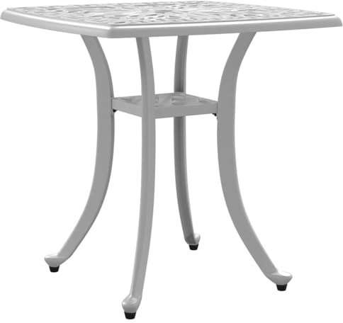 vidaXL Gartentisch, Terrassentisch mit Schirmloch, Beistelltisch für Indoor Outdoor, Gartenmöbel Tisch Couchtisch, Weiß 53x53x53cm Aluminiumguss
