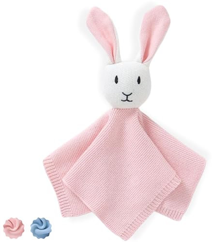 PITI COT Doudou Neonato Femmina in Cotone Biologico 100% | Copertina Lavorata a Maglia Morbida e Traspirante Ideale per la Pelle Delicata della Bambina | Coniglietto rosa
