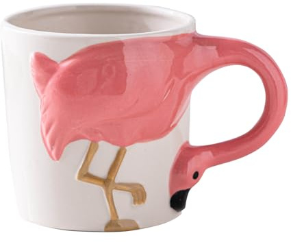 Liemuao 3D-Tassen, Keramiktasse für Kinder, originelle Kaffeetassen und Frühstück, Tischdekoration, Geschenk für Geburtstag, Weihnachten (Flamingo)