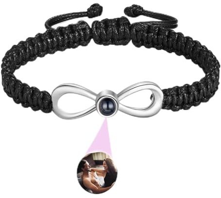 Wonvin Collection Personalisierte Projektion Armband mit Foto individuelles Bild und verschiedene in Stein Geschenke für Mama Papa Freund Freundin Männer Frauen Paare (Unendlich A)