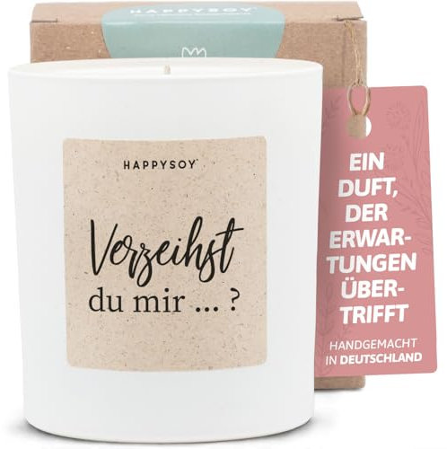 Entschuldigung Geschenk Frauen - Duftkerze mit Spruch - Sorry, Es tut mir leid, Verzeihung, Geschenkidee - Handgemachte Kerze - Sojawachs - Weiß