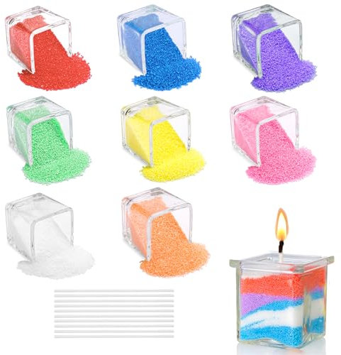 Scentoria Kerzensand, Paraffinwachs für Kerzen, Kerzenwachs Granulat 8 Farben, mit 10 Dochte, Wachsgranulat für Kerzen, Kerzenwachs zum Gießen, Kerzen Sand für die DIY Kerzenherstellung (240g)