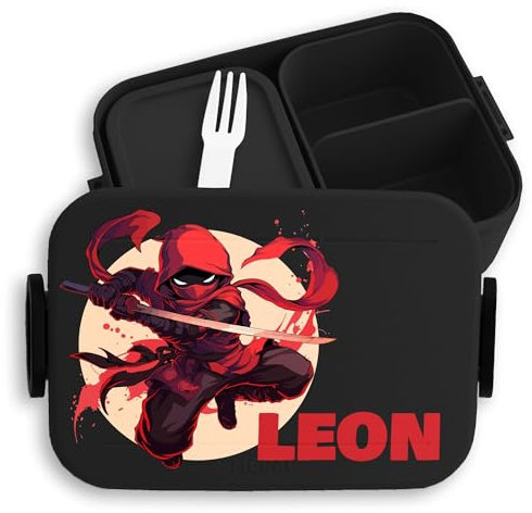 Kinder Bento Box Midi Lunchbox für Mepal Bentobox - Ninja mit Name - 900 ml - Schwarz - brotbox schule brotdose vesperbox jausenbox essensbox vesperdose snackbox brotdosen brotzeitdose versperboxen