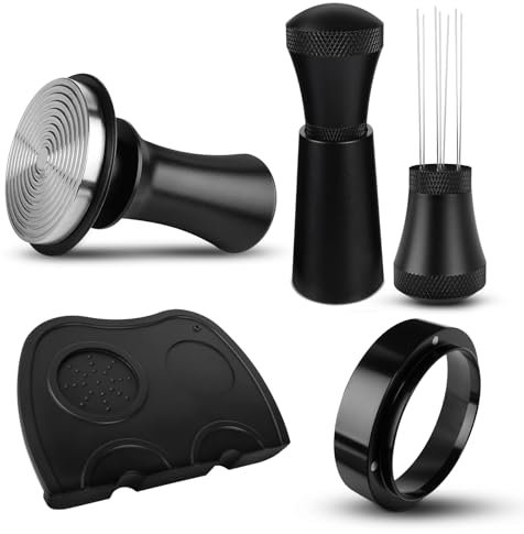 Kaffee Tamper 58mm, Tamper set inkl. WDT Tool, Dosierring 58mm, Tampermatte, Druckregulierender 58mm Tamper aus Edelstahl mit Base Ripple, Aufgerüstet WDT Tool Espresso Nadel mit 7 Feinen Nadeln