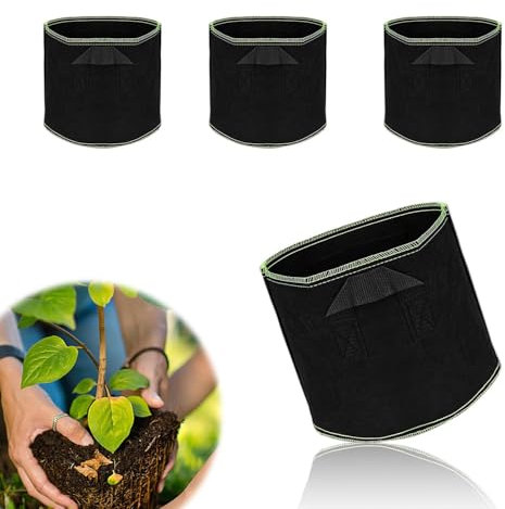 HERKINDNESS Bolsa de Cultivo, 4 Piezas 11 litros Macetas de Tela, Bolsa Cultivo, Diámetro 25 x Altura 22 cm, Adecuado para Plantas Frutas Verduras Flores Otras Plantas