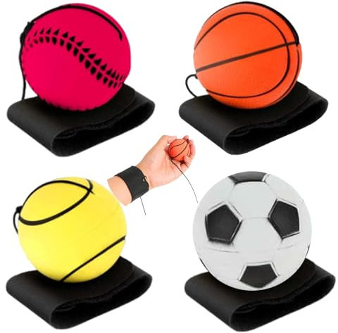 JYNARIX 4 Pieces Ball on a String, return balls on elastic rope, On A String Sports Wrist Ball Includes Basketball, Baseball, tennis and Football for kids training
