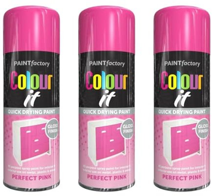 SDMAX Perfect Pink Aerosol Spray Paint, Smooth And Gloss Finish, Quick-Drying, Bright Colour, Compact And Portable, Easy To Use, Interior And Exterior Use, 250ml (3PCS)