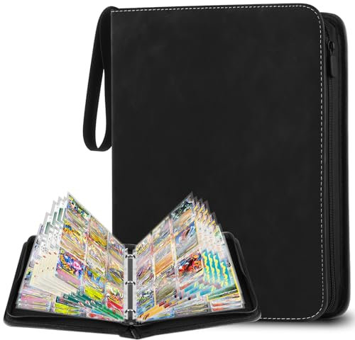 YSWOVUO Sammelkarten Album, Transparent Sammelalbum Karten, 900 Pockets Trading Cards Mappe, Karten Ordner, Sammelkartenalben mit Reißverschluss, Schwarz