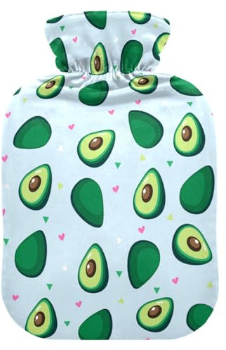 Hot Water Bottle with Cover, Avocado Heart 2L Leakproof Hot Water Bag for Hand Feet Warmer, Neck, Shoulder, Back, Muscle Pain Relief, Cold Compress