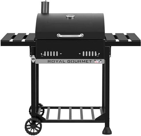 Royal Gourmet Barbecue a carbonella con ripiani laterali pieghevoli, griglia con dekl, termometro, griglia a carbone, nero