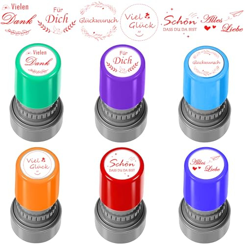 6 Stk. Selbstfärbende Stempel Dankeschön Schön Dass Du Da Bist für Hochzeit | Viel Glück Glückwunsch Motivstempel, Stempelset für DIY Basteln, Kreative Karten & Einladungen, Ideal für Geburtstag Taufe
