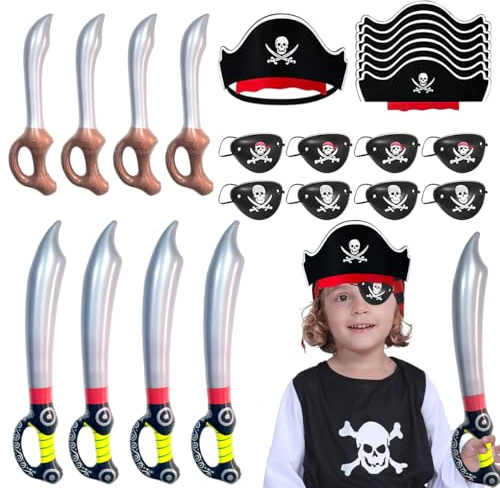 TaleMoon Piraten Kindergeburtstag, Piraten Augenklappe Kinder, Piraten Hut Kinder, Piratensäbel, Piraten Zubehör, Geschenkboxen für Mädchen Jungen, Halloween Adventskalender Kindergeburtstag Deko