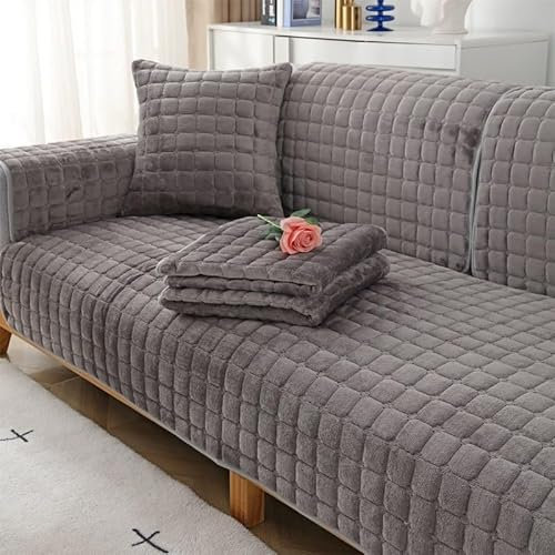 AMEEDA Plüsch Sofabezug Velvet Sofa Cover Thicken Non-Slip Flannel Couch Cover Plush Plaid for Living Room Slipcover Warm Waterproof Furniture Protector(Dark Gray,90x120cm 1PC)