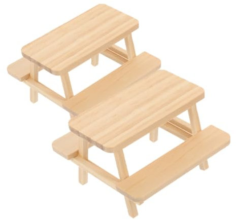 ifundom Miniatur Tisch Bank Set Holz Puppenhaus Requisiten Spielzeug Zubehör Wohnzimmer