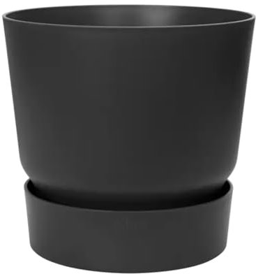 elho Greenville Round Plant Pot – Indoor & Outdoor Flower Pot, 100% Recycled Plastic – Stylish Black Planter Pot (Living Black 30 cm)