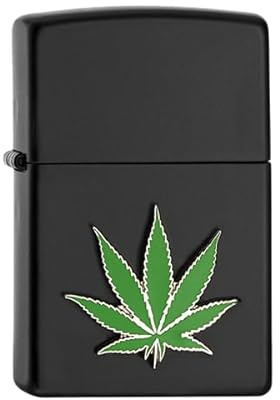Zippo Sturmfeuerzeug - Cannabis Leaf, Black Matte, Emblem - Nachfüllbar - Wiederverwendbar - Windfestes Design - Geschenkbox - Made in USA