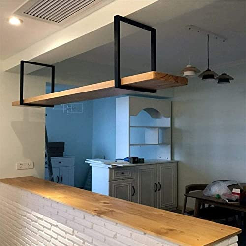 LWDXMYKW Wine bottle display stand Solid Wood Hanging Wall Shelves - Ceiling Wine Rack - Wall Mounted Iron Plant Stand,Loft Vintage Kitchen Display Rack,Upside Down Ceiling Rack,Full Moon Easy To Ins