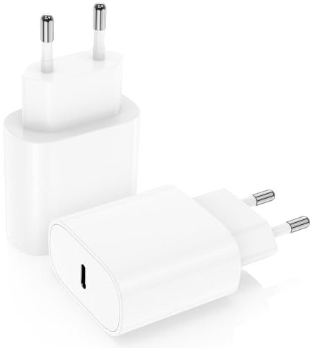 Caricatore USB-C, 2Pack 20W USB-C Caricatore Per iPhone 16/15/15/14/13/12/11/SE/XS/XR/8, iPad Air 5/4,Caricabatterie Rapido Alimentatore Spina Adattatore