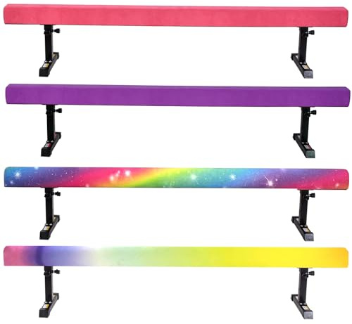 Schwebebalken Kinder Klappbar 180cm, 5 Höhen Einstellbar Hohe und Niedrige Ebene Balken Turnen Balancierbalken, mit Bein für Zuhause Outdoor Indoor Training, Gymnastikbalken Trainingsgeräte - Bunt