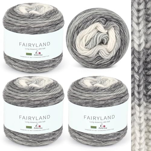 Aeelike 400g Farbverlaufsgarn Baumwolle zum Stricken, 245m Super leichte Gradient Bobbel Wolle Farbverlauf, Mehrfarbiges Babywolle zum Häkeln Weich, zum Decke Pullover Schal, Ombré Garn Grau weiß