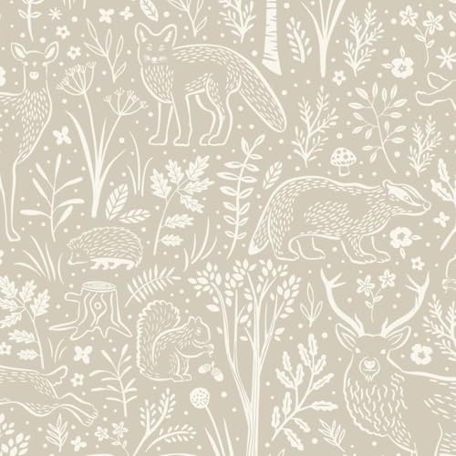 Grandeco Native Woodland Animals Nursery Textured Wallpaper, Beige