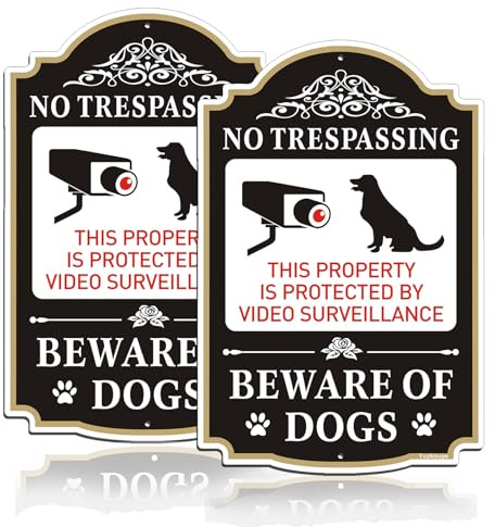 No Trespassing Beware of Dogs Sign - 2 Pack, 30x20cm Aluminum | Private Property Sign (Black) ，Sturdy & Durable,Weatherproof, Fade Resistant, Easy Mounting