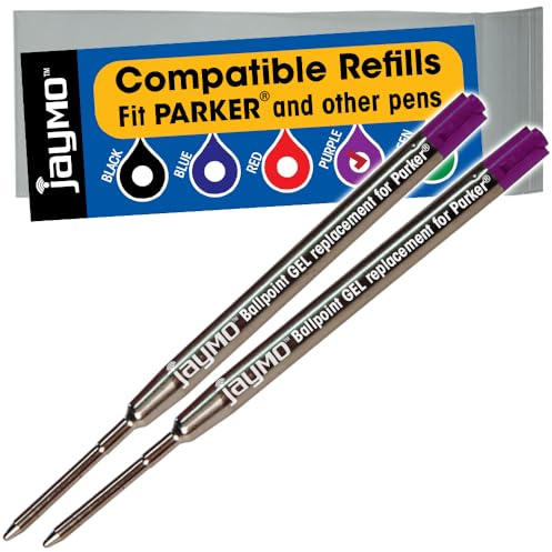 Jaymo Replacement for Parker 30525PP/30526PP - Measures 3.875 in / 98 mm Long - G2 Gel Ballpoint Pen Refill - 2 Purple