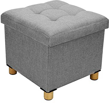 Folding Storage Ottoman Footstool with Lid Upholstered Linen Fabric Ottoman Storage Box for Hallway Livingroom Bedroom (Dark Grey)