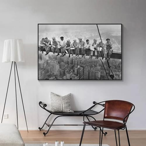 MAIMANG Poster „Lunch Atop a Skyscraper“, New York, Schwarz-Weiß, Leinwandbild, Wandkunst, Druck, Kunstgemälde, Heimdekoration, 60 x 80 cm, Rahmen