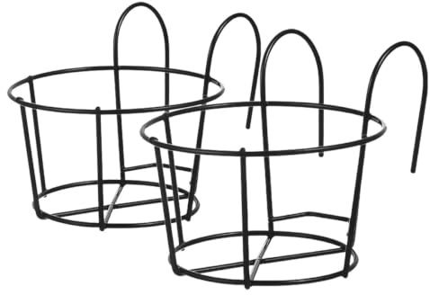 VICASKY Lot de 2 Jardinières de Balustrade Rondes en Fer Noir Suspendues, Support de Plantes Espace-, Design Élégant pour Balcon et Petits Appartements