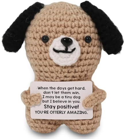 VOYANTE Positive Hund Geschenke, Pocket Hug Gehäkelte Hund, Mutmacher Geschenk, Emotional Support Kuscheltier, Glücksbringer für Wohnzimmer im Wohnzimmer Schlafzimmer Küchenbüros, 8 * 6cm