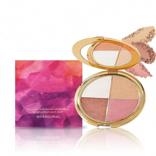 Eye & Cheek Palette – Lidschatten und Highlighter Make-up, 4 in 1 Gesicht Highlighter Palette für Frauen, Mehrzweck Contour Blush and Glow mit Mica und Silica, langanhaltendes seidiges