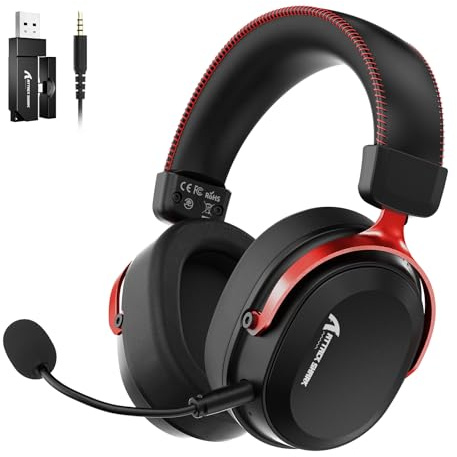 ATTACK SHARK L30PRO Kabelloses Gaming-Headset, 7.1 Surround Sound, EQ-Modi, 50-mm-Treiber, Tri-Modus, 1100-mAh-Akku, Over-Ear-Headset mit Abnehmbarem Noise-Cancelling-Mikrofon für PC - Rot
