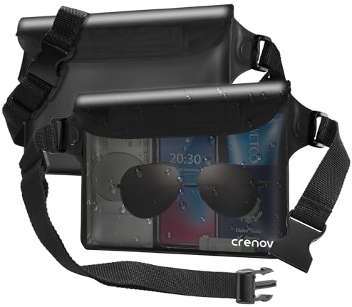 Crenova wasserdichte Tasche, Wasserfester Beutel wasserdichte Bauchtasche für Telefon/Bargeld/Karten, Wassersport Strand zum Schwimmen Rafting Kajakfahren Schnorcheln Angeln Camping