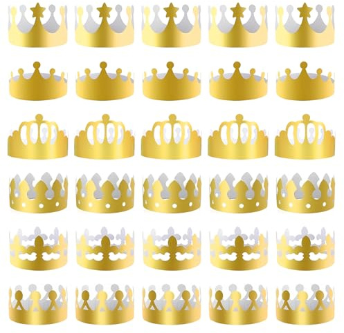 30 Pièces Couronnes en Papier Dorées à Décorer | Couronne Anniversaire Personnalisée, Bricolage Chapeaux Couronne Kit, Fève et Couronnes Galette des Rois, pour Anniversaire