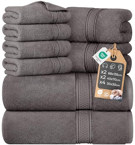 Cloud Pillow Frottiertücher Set 8-teilig 100% Baumwolle, 460 g/m2 | Handtücher Set, 2 Badetücher 68x135 cm, 2 Handtücher 40x70 cm, 4 Waschlappen 30x30 cm, weich, saugstark & langlebig