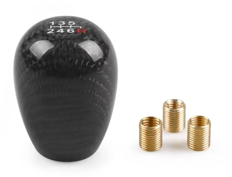 JFRKGMU 5/6 Speed Carbon Fiber Gear Shift Knob Round Ball Shape Manual Transmission Shifter Lever M8x1.25 M10x1 5 Car Gear Shift Knob(6speed Black)