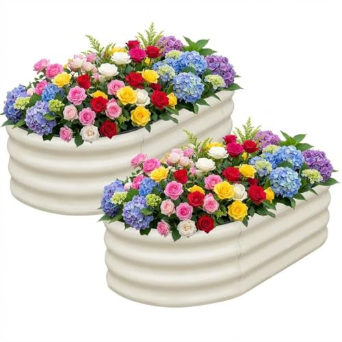 2er Set Hochbeet Metall 240x60x45cm, Verzinkter Pflanzkasten, Beige | Rostfrei, Bodenlos, Montageleicht, Stabil, Gemüse & Kräuter, Robust, Langlebig, Ergonomische Höhe, Outdoor, Drainage