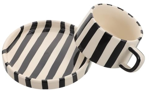 COOPHYA Tasse en Céramique Set 1 Pièce Design Rayé Unique Soucoupe Facile à Nettoyer, pour Latte Art, pour Thé de - Bureau