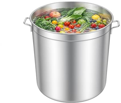 100 Liter Edelstahl-Schmortopf Spezial-Schmortopf für die Gastronomie Suppentopf für die Gastronomie mit Deckel und Siebkorb geeignet zum Kochen Dämpfen und Frittieren Maße 49,5 x 49,5 x 50 cm