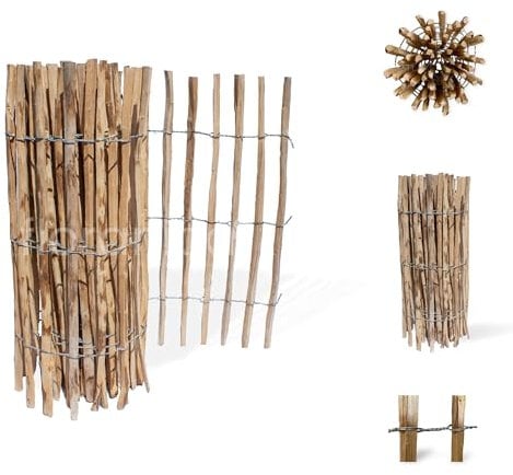 Floranica Staketenzaun aus Haselnuss Kastanie 1 laufender Meter x 80cm hoch 8-10cm Zwischenraum Hühnerzaun Lattenzaun Gartenzaun, Rollzaun,Hundezaun, Holzzaun Beeteinfassung
