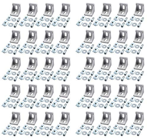 Justech 40x Eckwinkel Befestigungsmaterial für 4040 4080 Nut 8 Aluminium Extrusion Eckverbinder Aluprofil Winkel Stangenprofil Strebenprofil Nutprofil Wandhalter Montagematerial für DIY-Projekt usw
