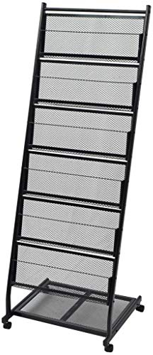 yorten Prospektständer Prospekthalter aus Stahl 6 Regalen A4 mit Lenkrollen Schwarz 47,5 × 43 × 133 cm (L × B × H)