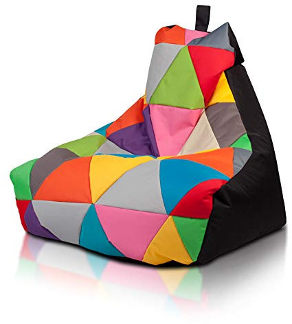 Ecopuf - Sessel Wohnzimmer - Keiko Patchwork S/M Polyester Sack Sitz - Entspannungssessel zum Sitzen - Sack Pouf reißfest schmutzabweisend - Pouff mit Handgriff - Wohnungseinrichtung - Schwarz Nc14