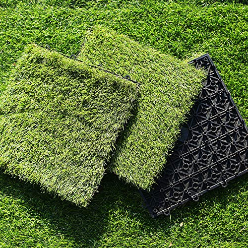 S SIENOC Kunstrasen Fliesen Grasmatte Klickfliesen Rasenfliese | Terrassenfliese 30x30cm für Balkon Garten 1 m² , mit Abfluss (11x Kunstrasen 30*30cm)