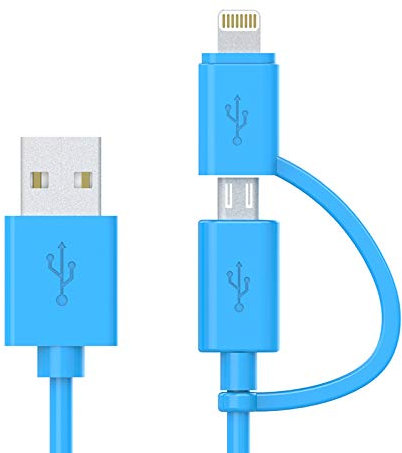 Apple MFi Certified 2 in 1 iPhone Charger Lightning Cable and Micro USB to USB Charger Cord, Compatible iPhone X, 8, 8 Plus,7 Plus, Android Data Cable 2 in 1 Blue(3 FT)