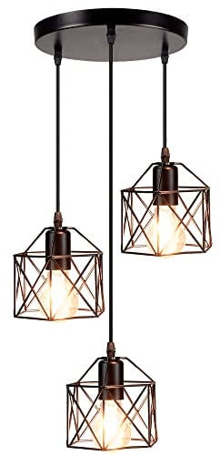 Depuley Hanging Pendant Lights, Vintage 3-Lights Ceiling Lamp, Industrial Flush Mount Ceiling Lighting Fixture, Black Geometric Ceiling Hanging Lamp for Kitchen, Dining Room, Hallway, Doorway